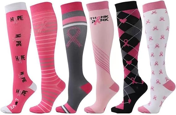 Compression Socks Circulation 20-30 mmHg 6 Pairs Women's Knee High Stockings for Athletic Running Nurses