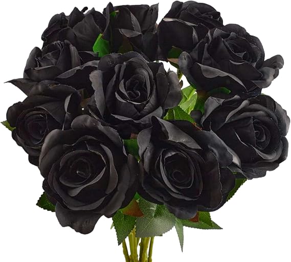 InDrah 10Pcs Black Roses Artificial Flowers Bouquet Lifelike Fake Rose for Wedding Home Party Decoration(Black)