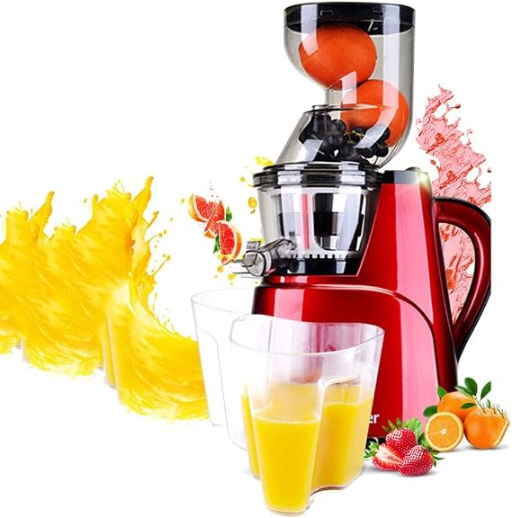 Slow Masticating Juicer 80mm Wide Chute Juice Extractor Cold Press Juicer Machine with Quiet Motor/Reverse Function/Juice Jug High Nutrient Fruit Vegetable Juice(