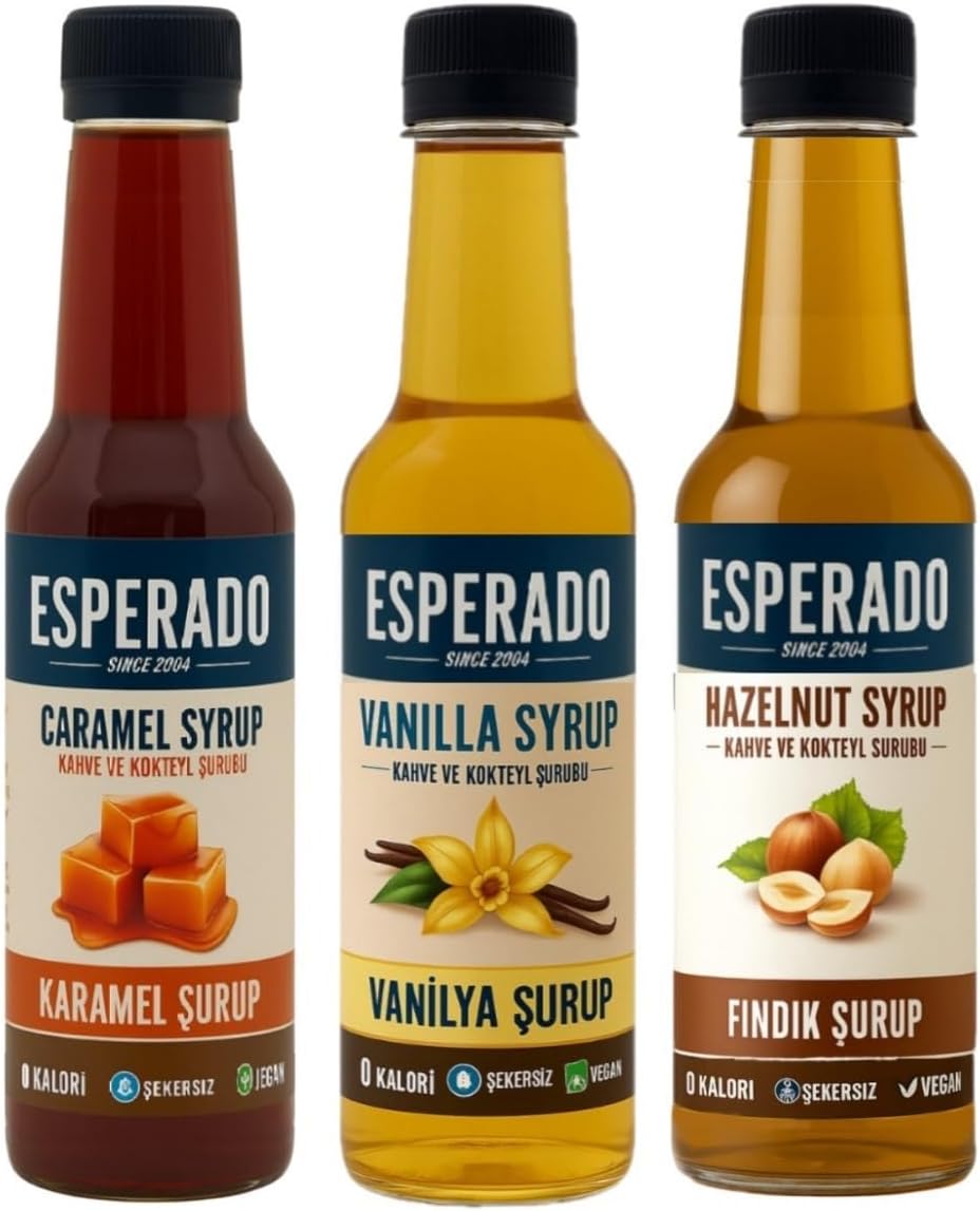 Esperado - Set Of 3 Coffee Syrups - Vanilla  Hazelnuts  Caramel - Unsugar - Zero - 3 X 250 Ml