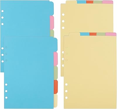 Framendino, 2 Sets A5 Vertical Tabs and Horizontal Paper Divider Index Page Tab Cards for 6-Holes Ring Binders Notebooks Travel Diary Journal Planner