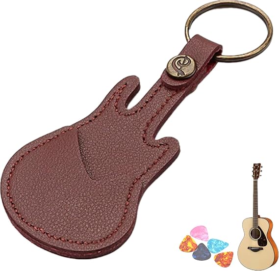 Guitar Picks Holder Keychain Leather | Guitar Plectrums Bag, Guitar Strap, Carrying Case with Keyring