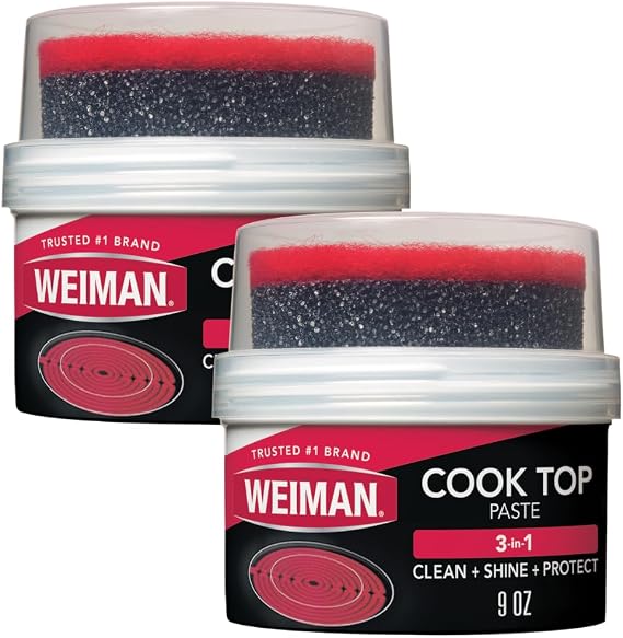 Weiman Cooktop Cleaner Paste, Easily Remove Burned-On Food, Grease and Watermarks, Leaving Your Glass Cook Top Sparkling
