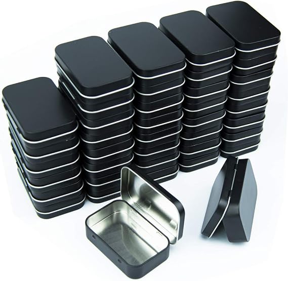 Metal Rectangular Empty Hinged Tins - Black Mini Portable Box Containers Small Storage Kit & Home Organizer for Storage Drawing Pin Candies Jewelry Crafts(Black, 40 Pack)