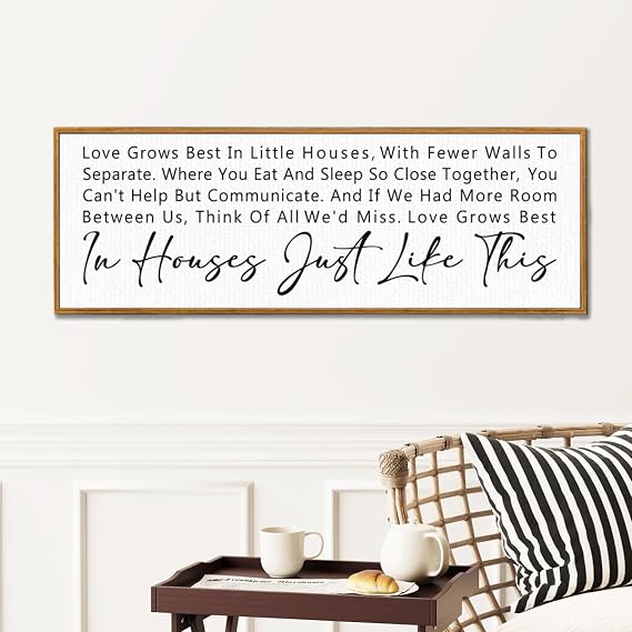 YEOION Love Grows Best In Little Houses Just Like This Sign Canvas Frame Wall Art,Rustic Love Grows Wall Art for Farmhouse Home Bedroom Wall Decor,Couple Gift Housewarming Gifts for Friends