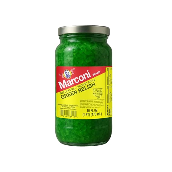 Marconi The Original Chicago Style Green Relish Sweet Pickle Relish for Hot Dogs, Burgers & Sandwiches Classic Windy City Flavor 16 oz Jar