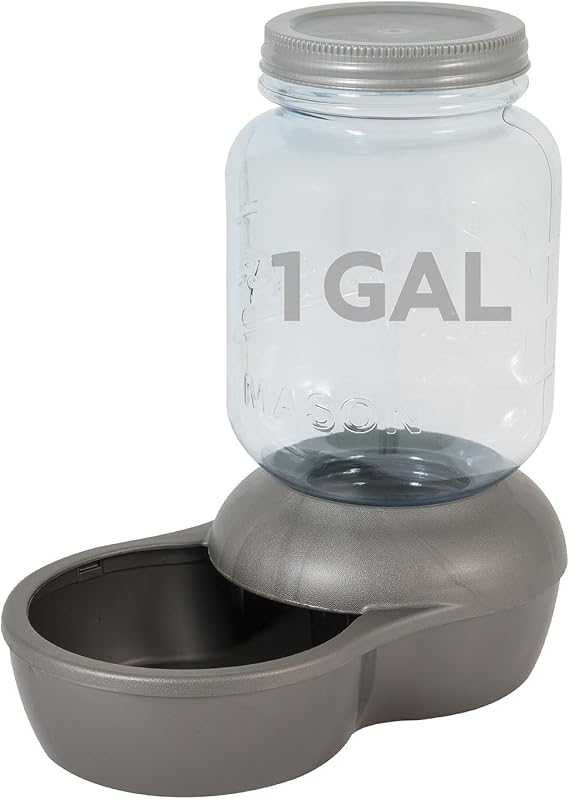 Petmate Mason Inspired Replendish Gravity Waterer, 1 Gallon, Silver