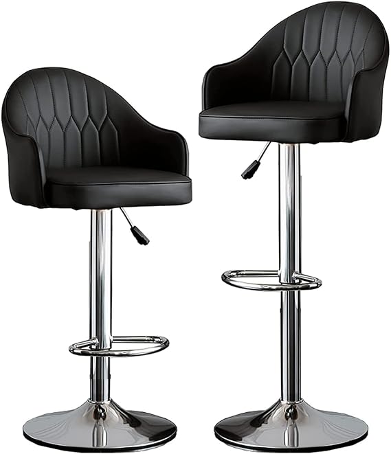 Modern Bar Stools Set Kitchen Island Hotel Chairs, Bar Stool with Back and Footrest Swivel Barstools Kitchen Set of 2, Bar Stools with Backs Adjustable Height Bar Chair(Black - Silver Legs)