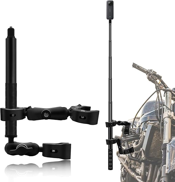 47" Invisible Stick Motorcycle Double Clamp Mount Compatibe for Insta360 | 47 invisible selfie stick motorbike mount with heavy-duty Clamp compatible for Insta360 & OSMO 360 for bike ATV RV riding