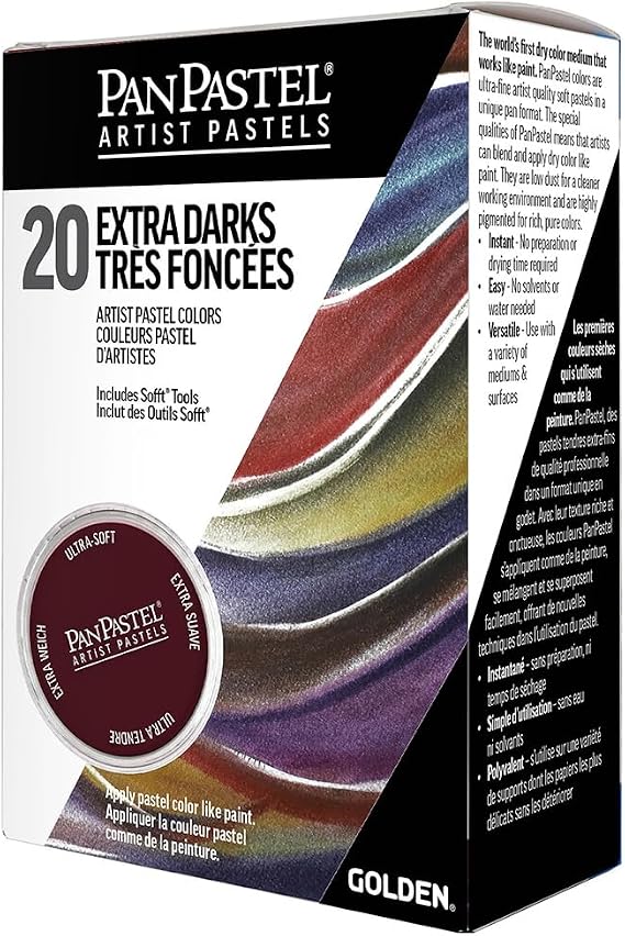 PanPastel Artist Pastels by GOLDEN, Extra Dark Shades Set, 20 Colors | Artist grade soft pastels in a unique pan format for smooth blending, easy uniform coverage, and low dust.