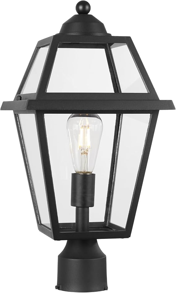 Large Outdoor Post Light Fixture, Colonial Exterior Pillar Lantern with Black Finish & Clear Glass, Vintage Pier Mount Pole Light Lamp for Garden, Backyard, Courtyard, Patio, Pathway, Walkway