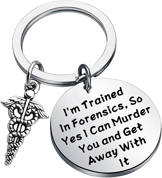 POTIY Forensic Science Gift Im Trained in Forensics Keychain Funny Forensics Gift for Science Major