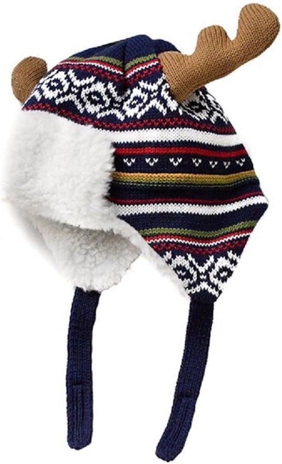 Home Prefer Kids Christmas Hats Cotton Brocade Knit Cap Elk Horn Winter Hat Red