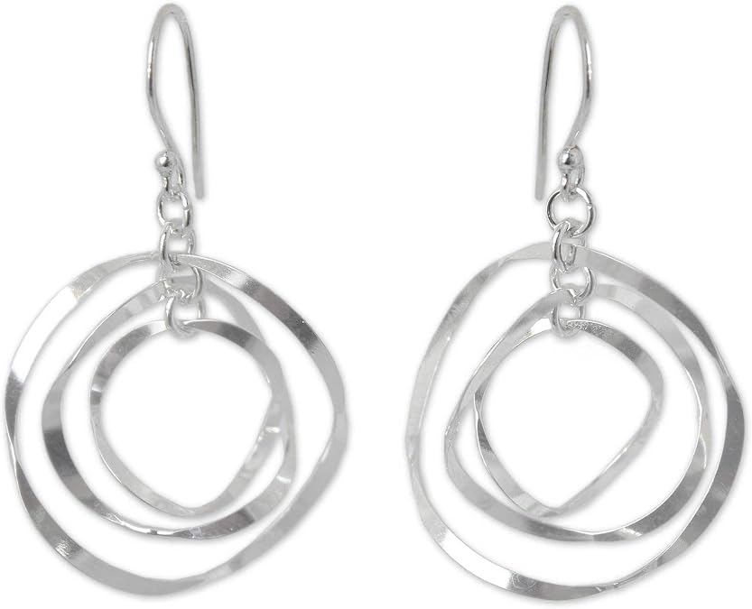 NOVICA Artisan Handmade .925 Sterling Silver Dangle Earrings Thailand Modern 'Twirling'