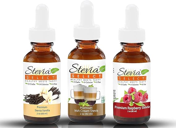 Stevia Select Stevia Drops Raspberry, Vanilla, Irish Cream Keto Sugar-Free Flavors Bundle Pack (3)