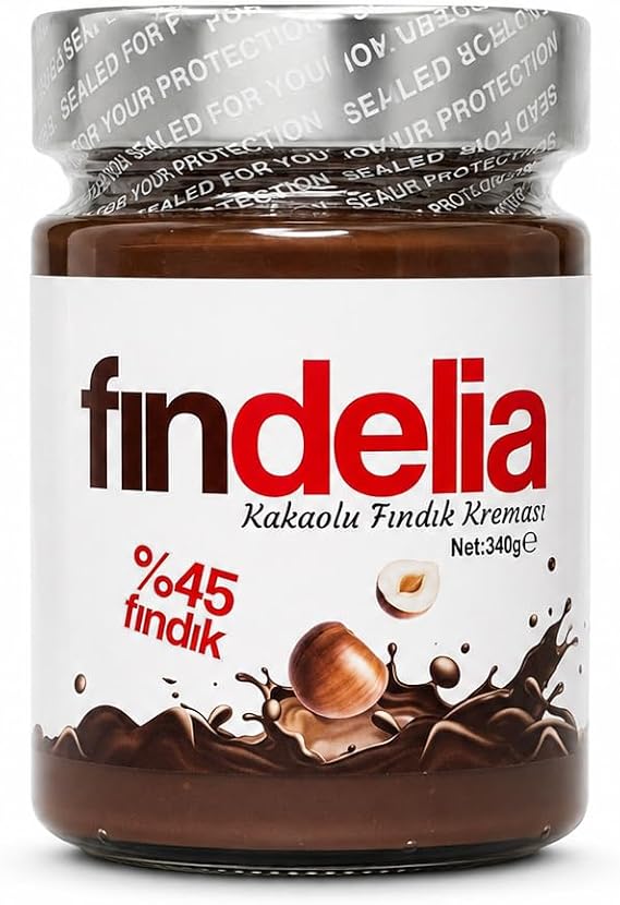Fındelia %45 Fındıklı Kakaolu Fındık Kreması 340 g | Parçacıklı Kahvaltılık Sürülebilir Krema | Yoğun Fındık ve Kakao Lezzeti