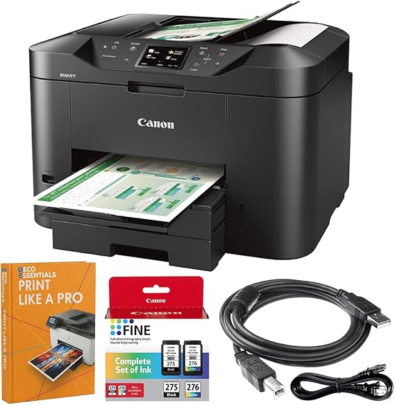 Canon MAXIFY MB2720 Wireless Color Photo Printer with Scanner, Copier and Fax (0958C002) Bundle with Printer Cable and Deco Essentials Printer eBook