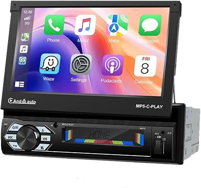 PolarLander 1DIN Car Stereo 7 Touchscreen FM Radio with Bluetooth Handsfree and Music Streaming, USB and SD Power, 4x45W Remote Control Support, Mirror Link for Android Phone