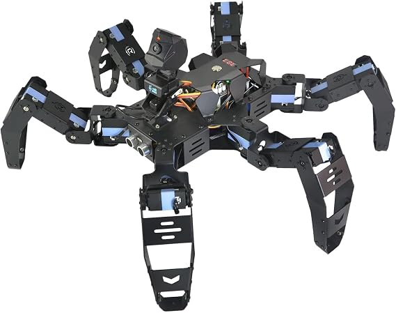 Hexapod Robot Kit for Raspberry Pi, Walking Spider Programmable AI Robot Kit, Face/QR Code/Color Recognition, Ultrasonic Sensor, HD Camera, 18 DOF Metal Servo (with Raspberry Pi 4B 8GB)