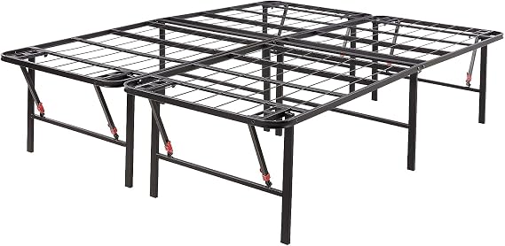 Amazon Basics Foldable Metal Platform Bed Frame with Storage, Sturdy Steel, No Box Spring Needed, 18 Inches High, Tool-Free Easy Assembly, Noise-Free, Queen Size, Black