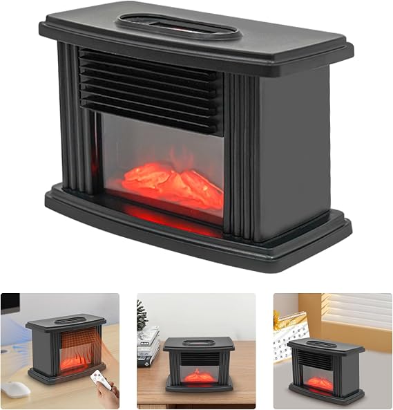 LYNICESHOP Mini Electric Fireplace, 1000W Space Heater Warmer 3D Flame Stove Realistic Effect, Mini Fireplace Heater Portabl Adjust Temperature 59-89.6F for Home and Office Decor