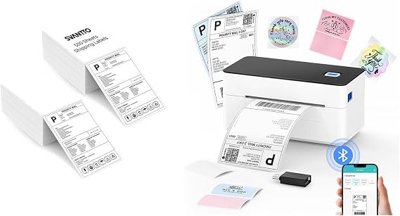 SVANTTO Bluetooth Shipping Label Printer 4x6+4"x6" Thermal Shipping Label (1000Pcs/2 Stack)