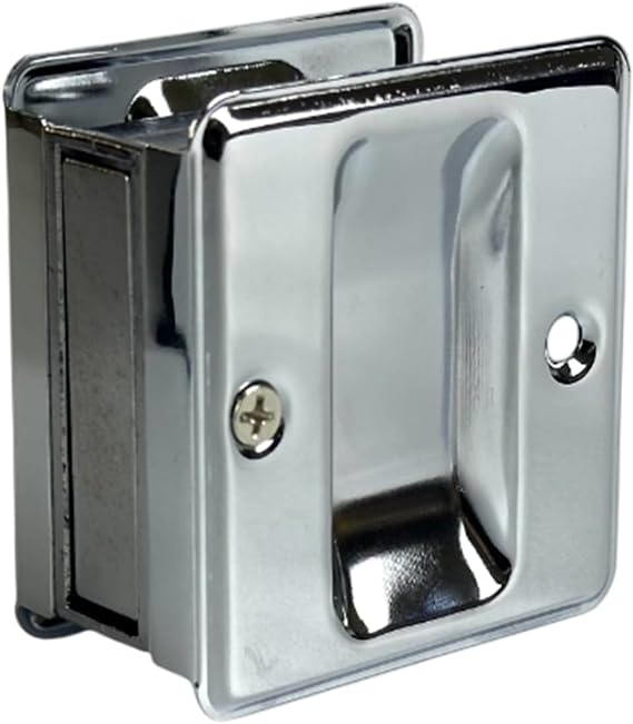 QCAA Solid Brass Sliding Door Pull Passage Door Pocket Polish Chrome, 1 Pack