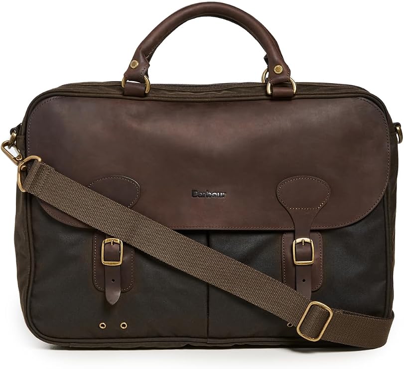 Barbour Men's Wax Leather Briefcase, Olive, One Size