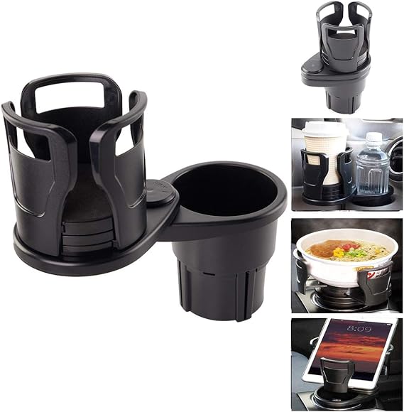 Car Cup Holder - 2 in 1 Dual Cup Mount Extender Organizer with 360Rotating Adjustable Base Hold Most 17oz - 20 oz Bottles Drink Coffee up to 5.9" Inch (Black)