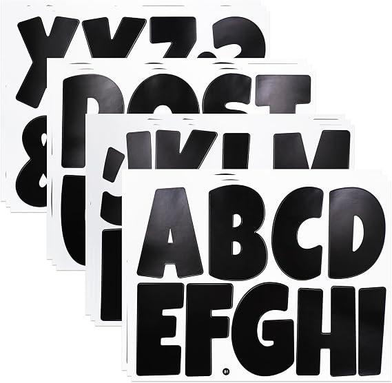 117 Pieces 4 Inch Cute Vinyl Letter Stickers, 12 Sheets, Black | Self-Adhesive Waterproof & Tear-Resistant Large Capital Alphabet Sticker for Mailbox, Outdoor, Garden and Office