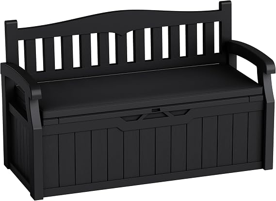 80-Gallon Outdoor Storage Bench with Cushion, Black