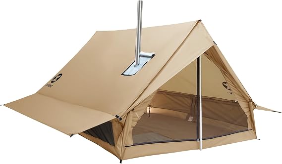 2 Person Hot Tents for Camping with Stove Jack, 4 Season Cabin Winter Tent | Aluminum Support Pole, Great Ventilation, Fireproof Cloth, PU3000 Waterproof, Lightweight, Heavy-duty, Durable, Backpacking