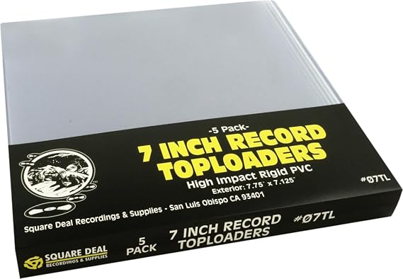 Square Deal Recordings & Supplies (5) 7" Vinyl Record Topload Holders - High Impact Rigid PVC - #07TL