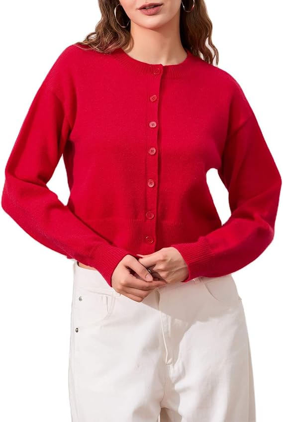 Women's Cropped Cardigan Sweater Button Up Long Sleeve Crew Neck Knit Tops Trendy Fall Winter Jumper