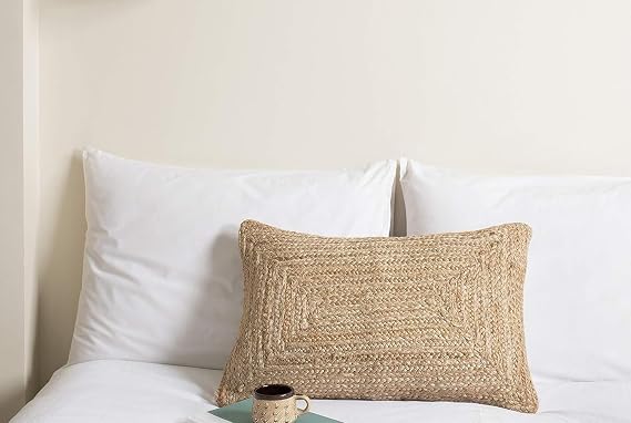 Square Natural Jute Hand-Woven Cushion Covers for Couch, Sofa Boho Home Decor Bohemian Cushion Case (16x24 Inch)