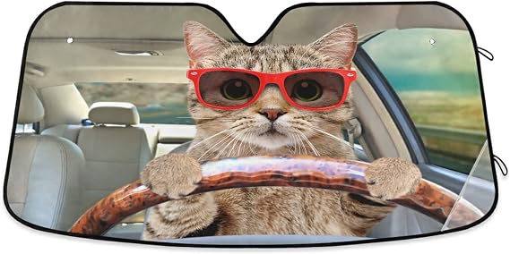 Funny Cat Windshield Shade, Car Sun Shade for Front Windshield Funny Car Eyes Sunshades Sun Visor Protector Blocks UV Rays Foldable Keep Your Vehicle Cool