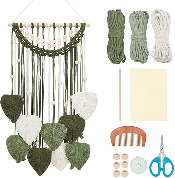 ORIGACH DIY Macrame Leaf Wall Hanging Kit Boho Macrame Leaf Tapestry Kit for Adults Beginner Handmade Macrame Feather Wall Hanging Decor for Living Room Bedroom