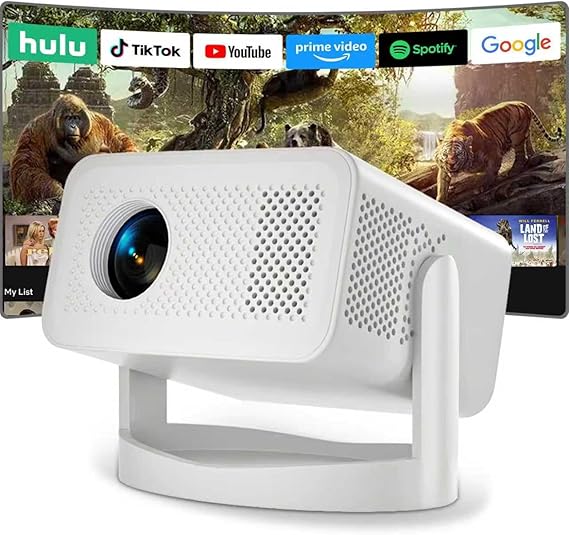 Smart Projector,Smart 4K Mini Projector with WiFi and bluetooth Android 13 1080P Support,Auto Keystone Correction,360 Rotating Adjustment,Compatible with Phone,TV Stick,HDMI,USB
