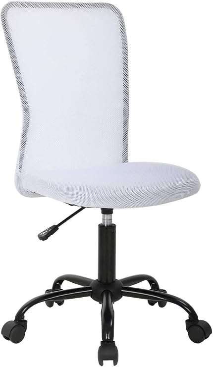 Best Ergonomic Cute Mesh Office Chair, Armless Lumbar Support, Chic Modern Desk PC Chair Black, Mid Back Adjustable Swivel for Home Office Conference Study Room Mesh Office Chair, White Set of 1