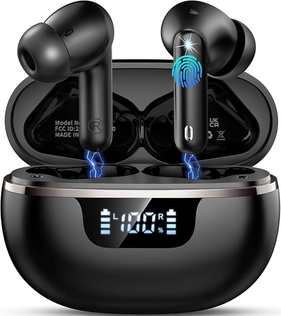 Wireless Earbuds, 2026 Bluetooth 5.4 Headphones HiFi Stereo 50H In Ear Buds | HiFi Stereo, Deep Bass with ENC Noise Cancelling Mics, IP7 Waterproof Wireless Earphones with LED Display, Fast Charging Case