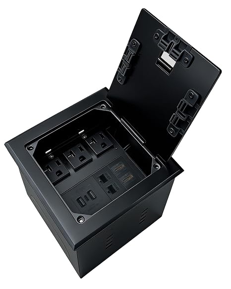 Recessed Flat Hidden Floor Outlet Box with HDMI, Black