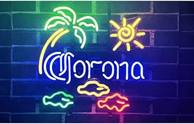 Neon Light 17inx14in Coronas Fish Palm Tree Sun Neon Sign Light Man Cave Bar Pub Beer Gift Neon Lamp