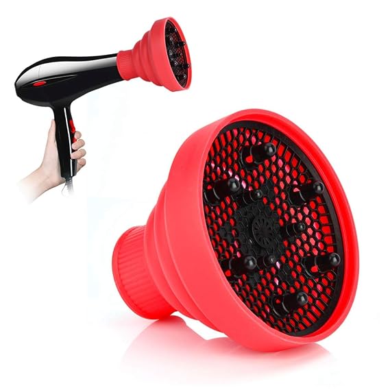Universal Hair Diffuser Adaptable for Blow Dryers, Makeup Hair Styling Dryers Attachment for Curly or Wavy Hair, Hairdressing Accessory for Barber Salon (D-2.36 Red Collapsible)