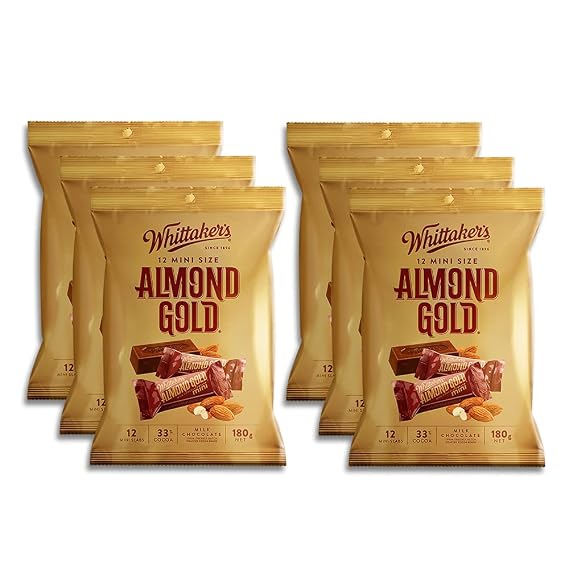 Whittaker's Share Pack Mini Slab Almond Gold 180g (Pack of 6) (Made in New Zealand)