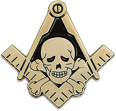 Widows Son Skull Square & Compass Masonic Lapel Pin - [Gold & Black][1 Tall]