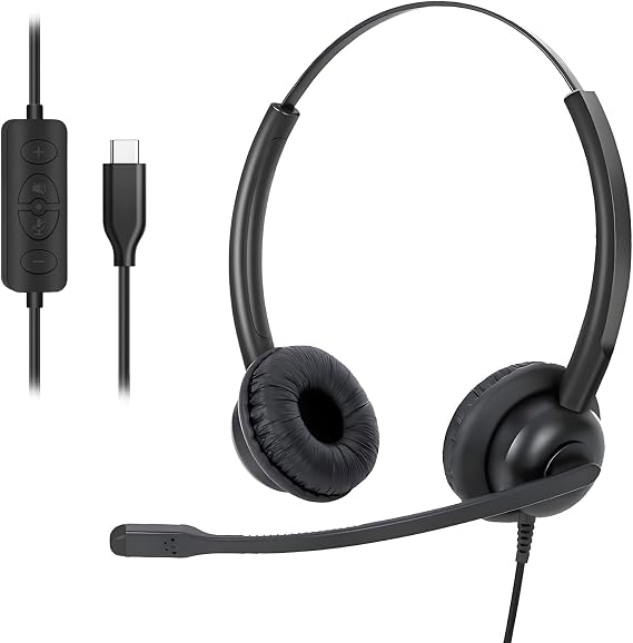 USB C Headphones Wired, USB C Headset with Noise Cancelling Microphone