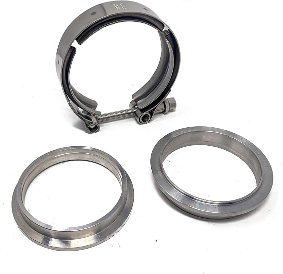 3" V Band Clamp & Interlocking Flange Set, Stainless Steel, Exhaust Clamps