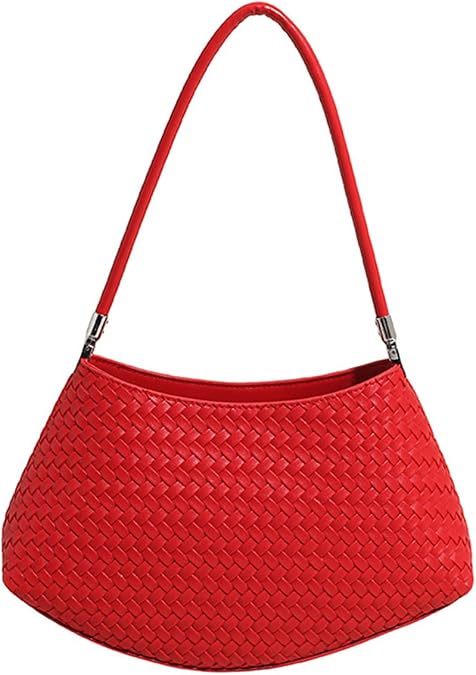 Woven Shoulder Bag for Women Leather Hobo Handbag Top Handle Crescent Crossbody Bags Trendy Clutch Purse