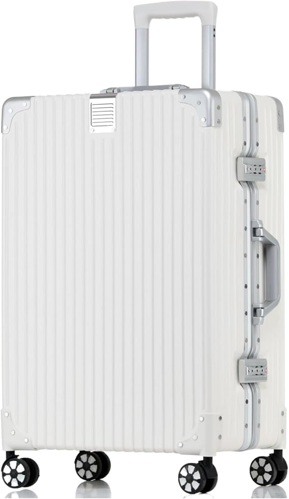 HotWay 24 inch Checked In Zipperless Luggage with Aluminum Frame | Checked Luggage,PC Hard Shell,Aluminum Frame,Zipperless,8 Spinner Wheels,TSA Locks,For Long Trip,White