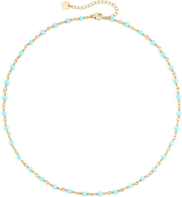 Eaciy Boho Beaded Necklace for Women - Natural Turquoise Beaded Necklaces Choker Summer Beach Necklace Natural Cloroful Bead Necklaces for Teen Girls Handmade Boho Jewelry Birthday Gift